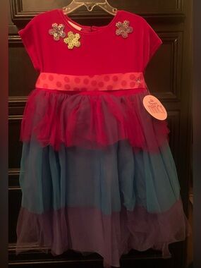 Girls Fancy Nancy Red and Blue Layered Tulle Party Dress -